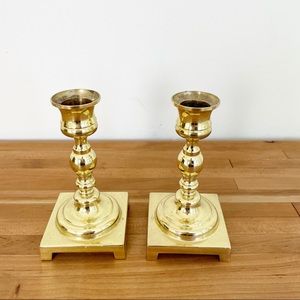 Small Shiny Brass Pair Of Candlesticks